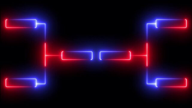 Neon tournament bracket motion with glowing red and blue led light lines for sports competition