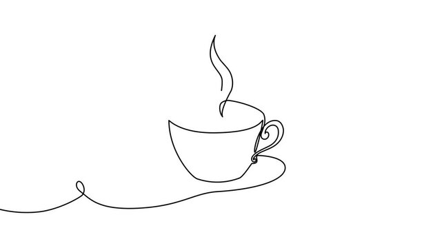 Continuous one line coffee vector design art illustration cup drawing isolated. Coffee cup art icon abstract hand graphic background cafe white black concept silhouette breakfast logo creative food