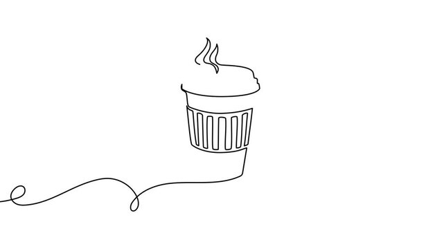 Continuous one line coffee vector design art illustration cup drawing isolated. Coffee cup art icon abstract hand graphic background cafe white black concept silhouette breakfast logo creative food