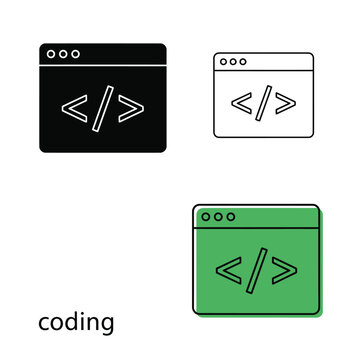 Coding icons set for web development abstract technology sign.