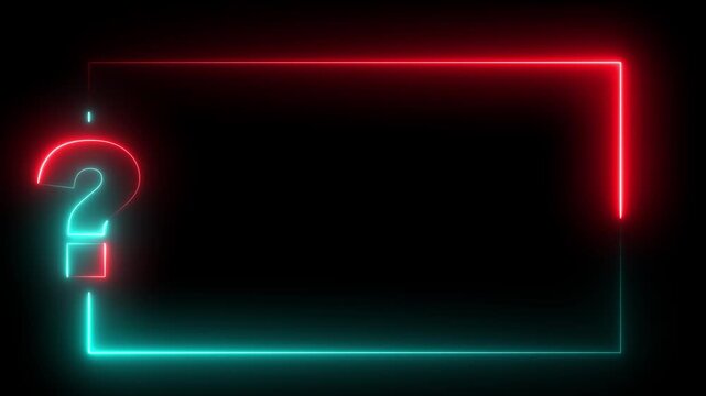 Neon glowing question mark frame with pulsing red and cyan light borders for digital interface