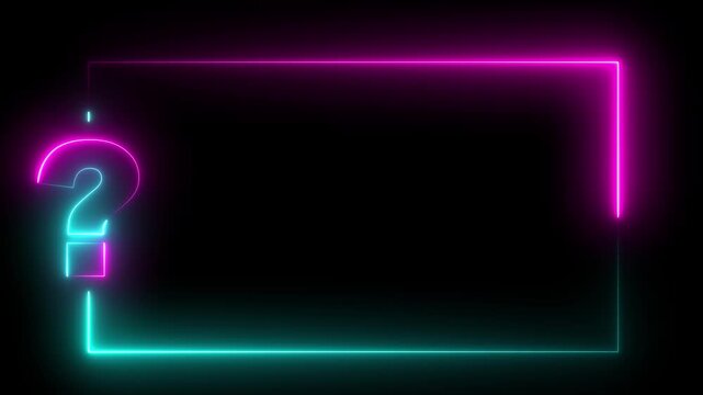 Neon question mark frame border with glowing pink and cyan light effects for digital presentations