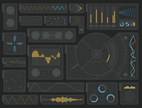 Dark Mode Japanese Modular Synth Panel Amber and Cyan Illustration