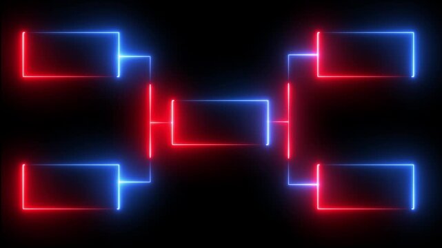 Neon tournament bracket animation: glowing red and blue competition chart for sports and esports