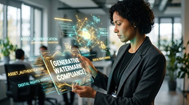 Digital asset management using futuristic holographic technology for generative watermarking and compliance