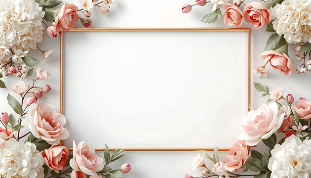Picture frame decorated with beautiful pink flowers creates a charming border for your artistic display.
