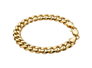 Obraz premium Gold chain bracelet with clasp on transparent background, shiny metal jewelry