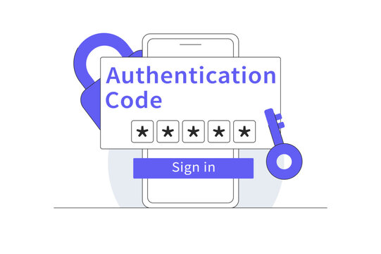 Two Factor Authentication Code and Cybersecurity Sign In Process. Smartphone with Padlock and Digital Key Protection. Flat Cartoon Vector Illustration, icon Stylish abstract design landing page web