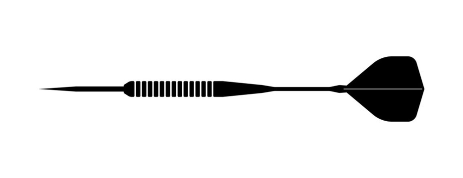 Black dart isolated on white background. Professional vector illustration of a modern dart arrow for game and sport design. Clean lines and perfect geometry.