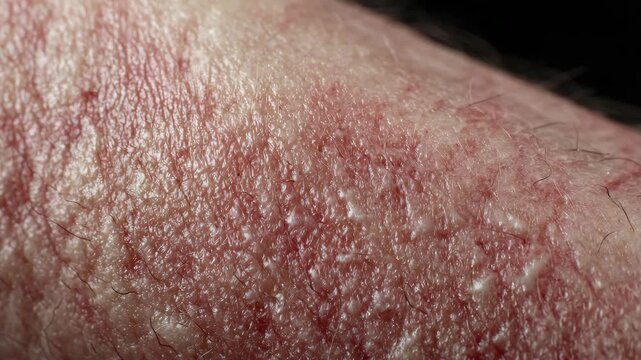 Close-up showing Keratosis Pilaris skin condition, texture of skin with small bumps and redness
