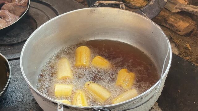 A Pot of Frying Plantains in Colombia