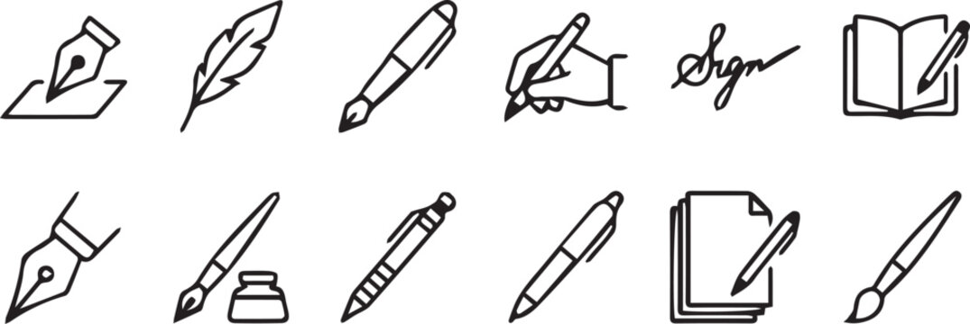 Various pens and pencils icons