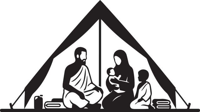 Family Resting in Mina Tents during Hajj Silhouettes