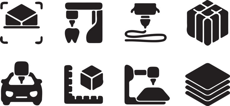 Black icons of office and technology symbols