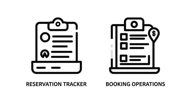 Reservation tracker and booking operations icons for service management