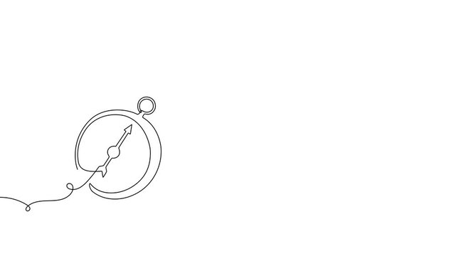 Continuous one line compass art journey adventure illustration single map. Compass one line doodle icon travel direction drawing future plane north outline vector old navigate draw simple paper banner