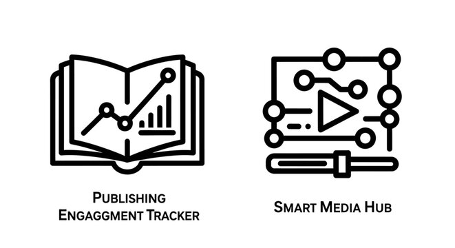 Digital publishing engagement tracker and smart media hub icons with publishing