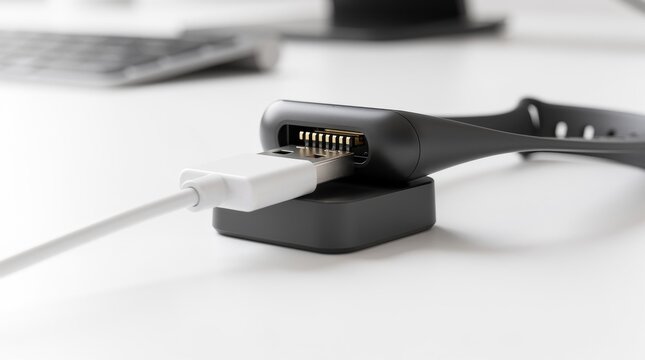 Black smart band charging connector with white USB cable