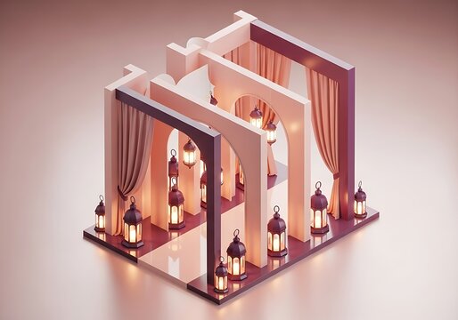 Isometric wedding canopied room with lanterns