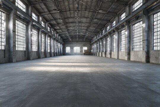 Minimalist interior of a large storage building ready for occupancy