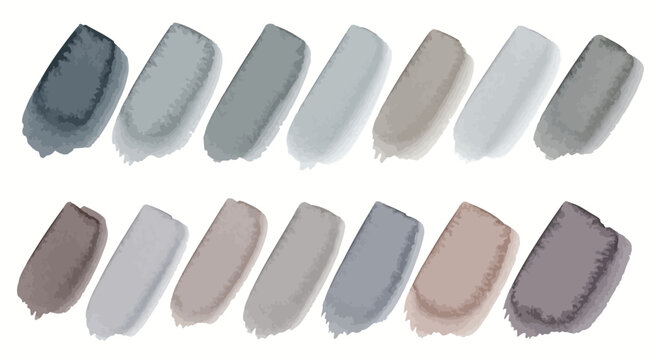 Color swatches, paint samples, gray beige palette, vector brush strokes, color palette