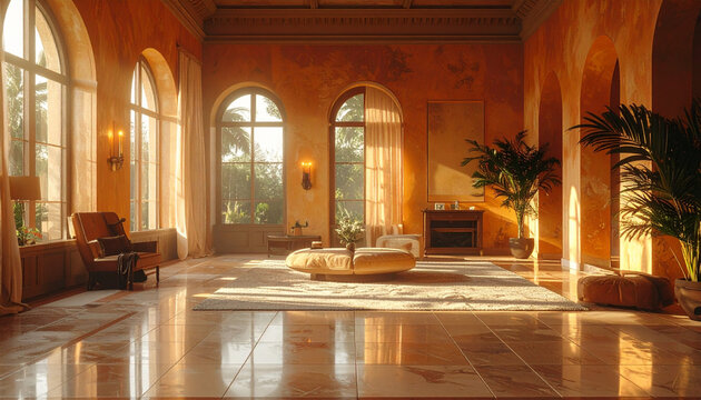 Golden Luxury Hotel Lobby Interior
