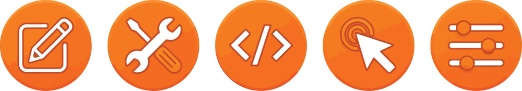Orange wrench and screwdriver crossed over white toolbox icon in flat design style