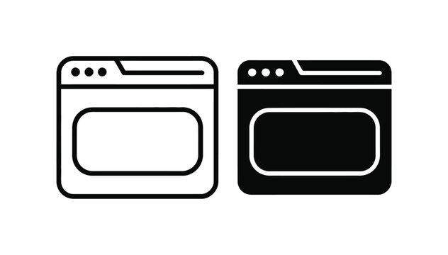 Web browser window outline and solid glyph icons set