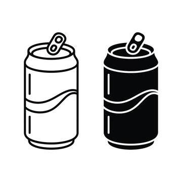 Beverage can outline and solid glyph icons for soda drink
