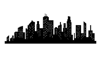 Fototapeta premium Cityscape silhouette. City building, night town and horizontal urban panorama silhouette. Modern urban landscape. Monochrome panoramic view
