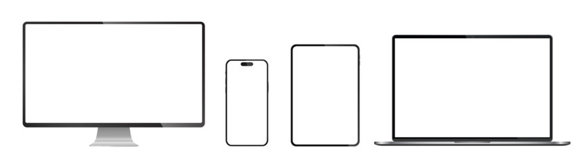 Fototapeta na wymiar Realistic set of monitor, laptop, tablet, smartphone - PNG. Vector illustration 