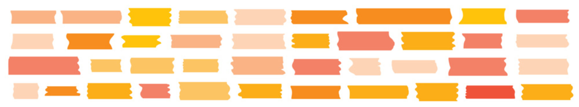 Orange scotch tape icon set, red and pink adhesive tape pieces