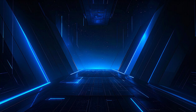 Futuristic Blue Neon Tunnel
