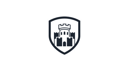 Black and white castle shield logo. © Laga