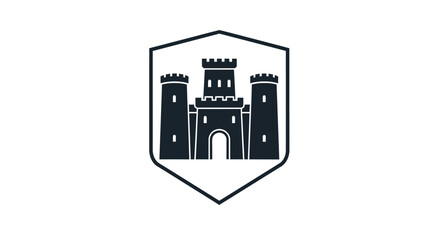 Black castle emblem with towers. © Laga