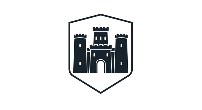 Black castle emblem with towers.