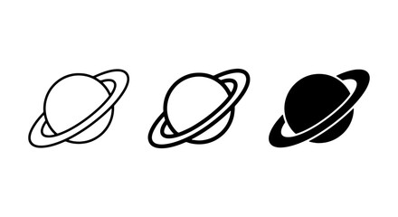 Saturn Planet Icons, Space Celestial Body Symbols, Cosmic Ringed Planet Vector Graphics © Mitu