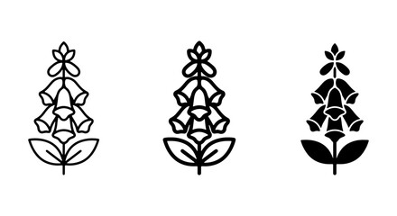 Digitalis Flower Icons, Foxglove Plant Vector Set, Botanical Outline Graphics © Mitu