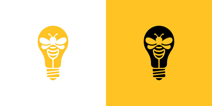 Firefly insect with electric light bulb lamp logo designd, creative, idea