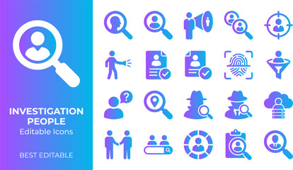 Fototapeta premium Investigation people editable icons for research security and analysis.