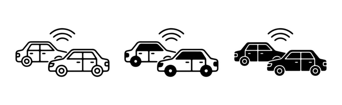Connected Cars, Autonomous Driving Technology, Wireless Communication Network Icons