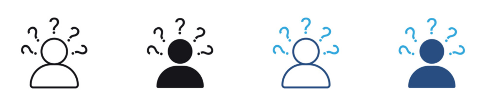 Confused User Icon Set, Decision Making, Problem Solving and Question Support concept icon, vector illustration.