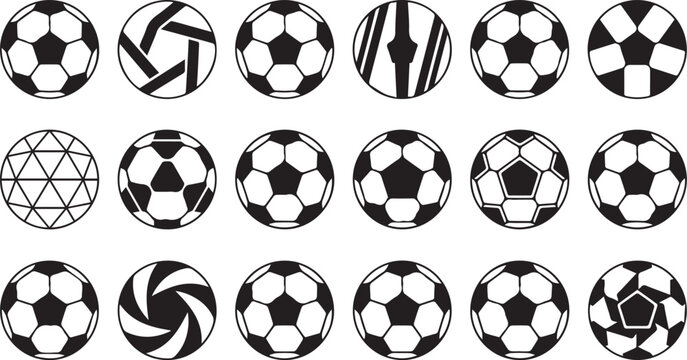 Black and white soccer ball icons