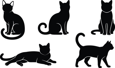 Black cat silhouettes in different poses © Hello World