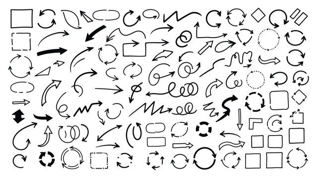 Set of abstract arrow and loop vector icons in black and white
