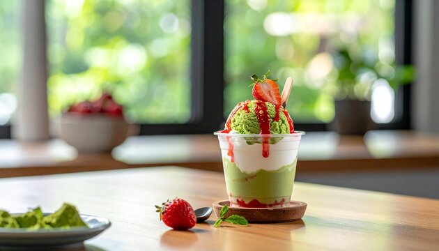 Erdbeer-Matcha-Softeisbecher