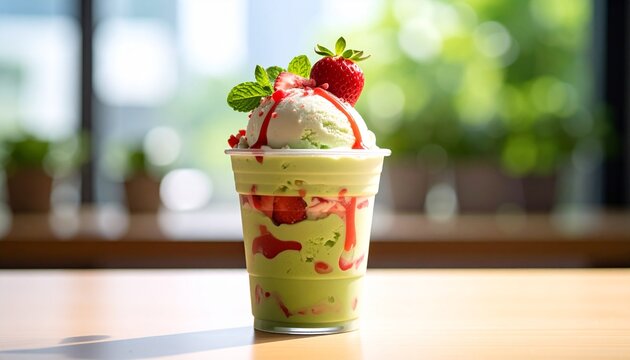 Erdbeer-Matcha-Softeisbecher