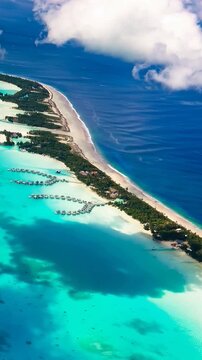 Bora Bora Island, French Polynesia. Aerial view of the island. Vertical video