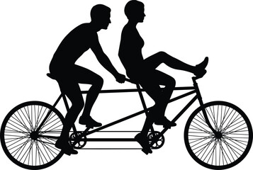 Fototapeta premium Black and white of two people riding bicycles side by side