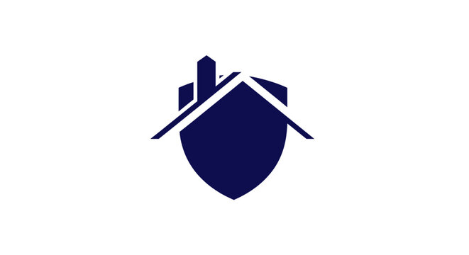 Dark blue shield house logo icon.